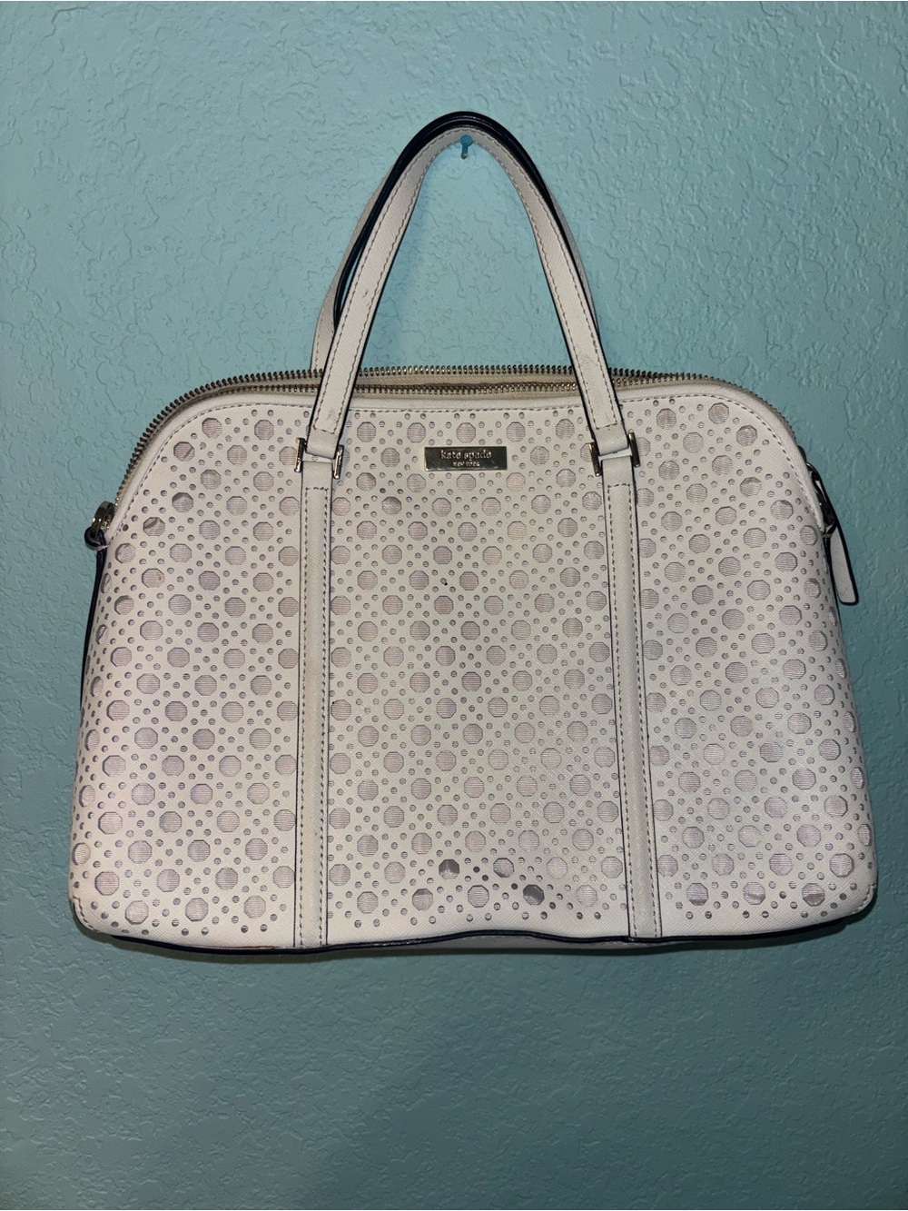 kate spade White Perforated Dome Satchel with Dual Handles